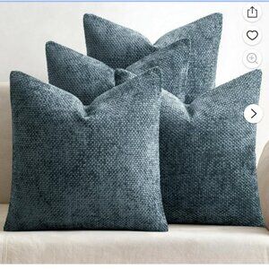 2 Couch Throw Pillow Covers 18x18" Navy Blue Soft Decorative Chenille Farmhouse